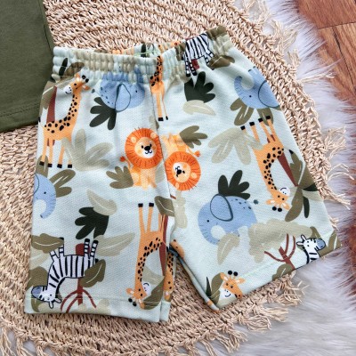  Conj. Camiseta Funny Safari Crew e Bermuda - Verde Musgo